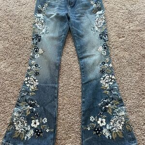 Free People Women's Zippered Pocketed Flare Jeans Blue Size 29